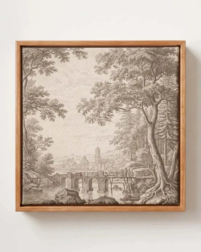 Classic Canopy vintage tree canopy canvas print in solid pine floating frame