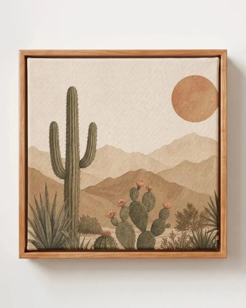 Desert Cactus southwestern canvas print in solid pine floating frame
