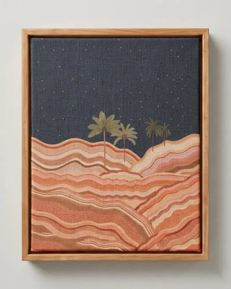 Desert Night starry landscape canvas print in solid pine floating frame