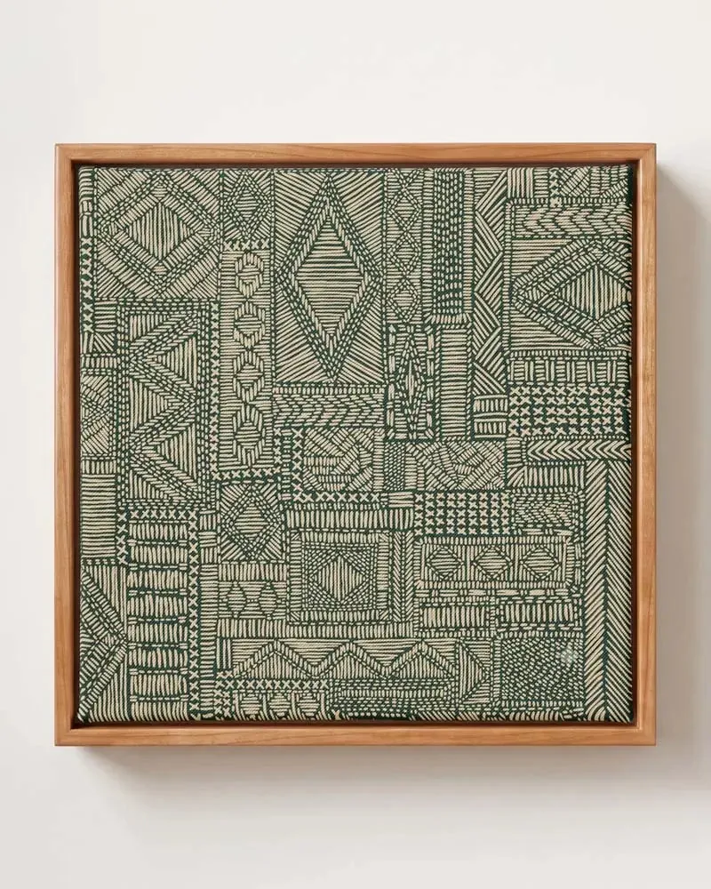 Emerald Weave geometric pattern canvas print in solid pine floating frame