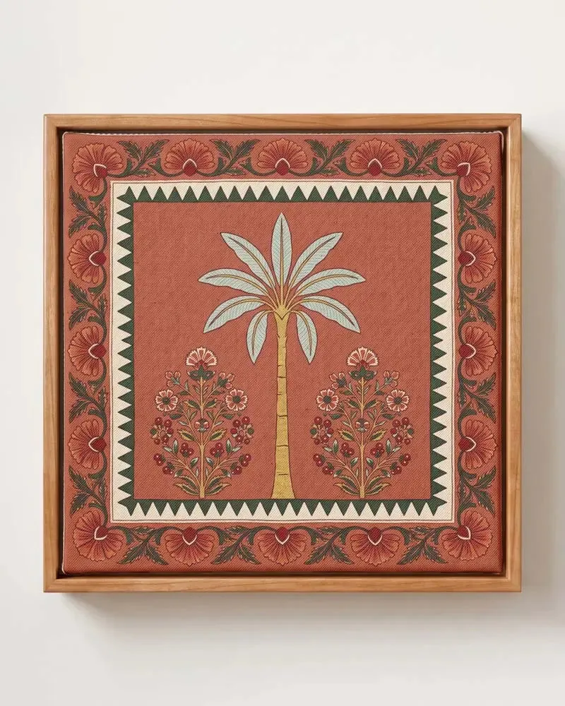 Heritage Bloom palm tree canvas print in solid pine floating frame