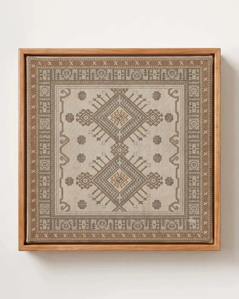 Woven Heritage kilim pattern canvas print in solid pine floating frame
