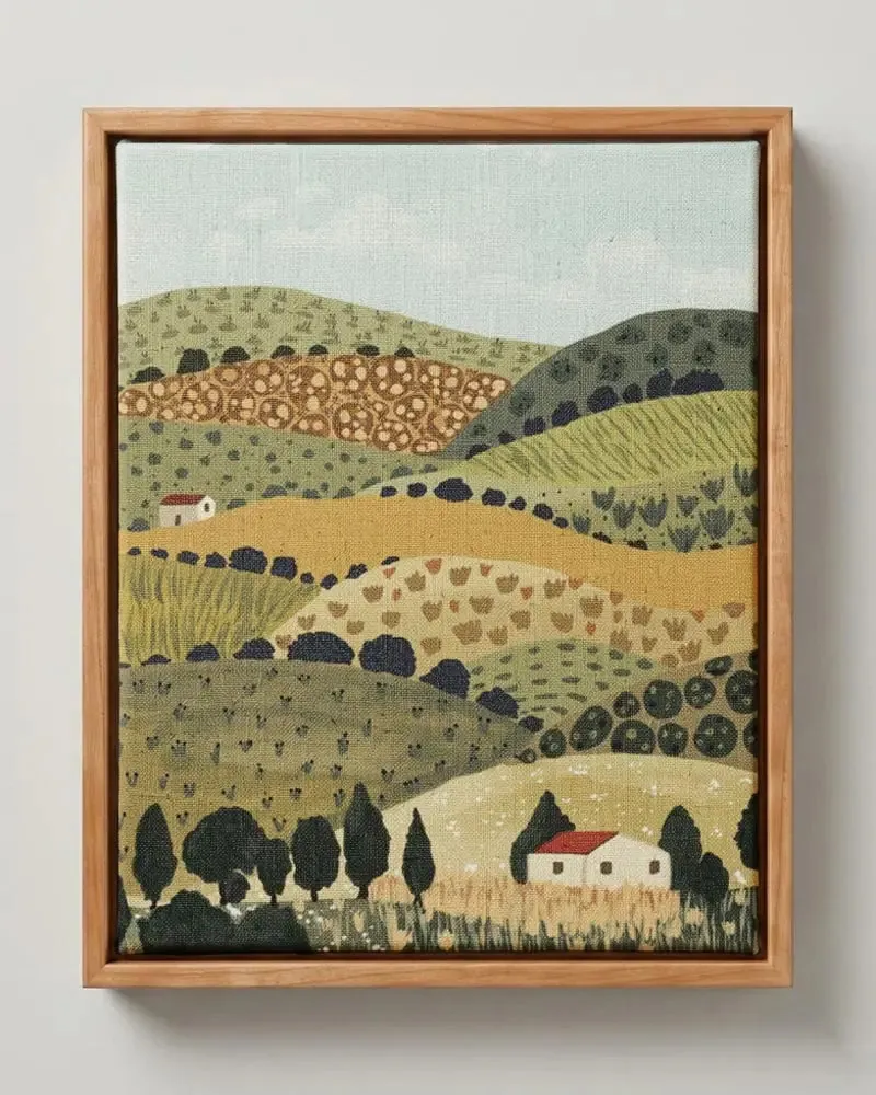 Tuscan Countryside canvas print in solid pine floating frame