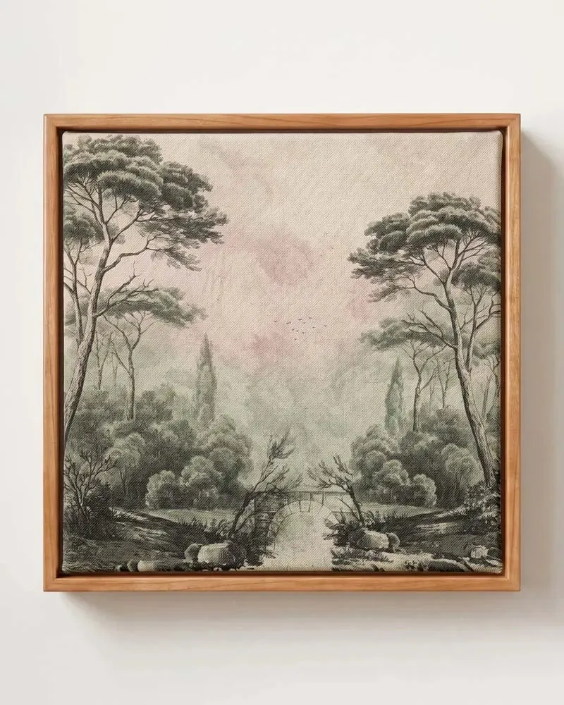 Whispering Trees riverside canvas print in solid pine floating frame