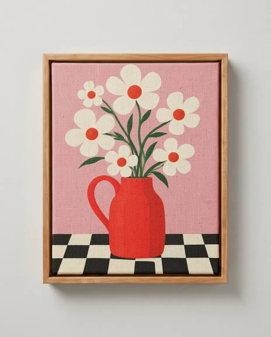 White Blooms Red Jug